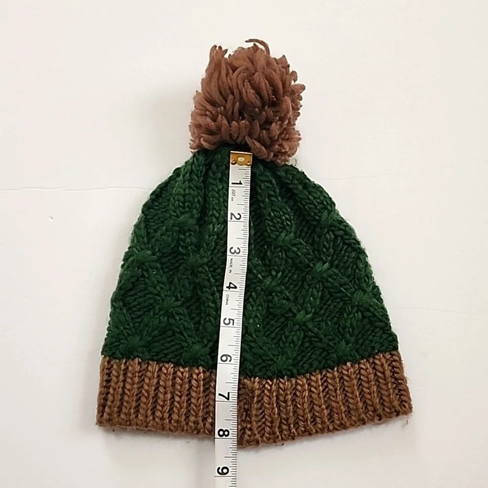 Artic Paw Kids Forest Green & Chocolate Brown Soft Clean Cable Knit Warm Hat